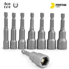 Jogo 7 peças de Soquetes Canhão Magnéticos Aço Cr-V  Kit Fertak