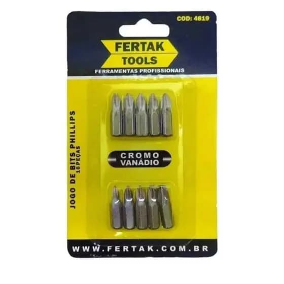 Jogo de Bits Phillips kit De Parafusadeira 10 peças Fertak