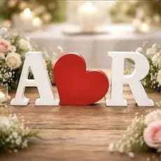 Kit 2 Iniciais Noivos + Coração Em MDF 12 cm Decoração Casamento Chá de Cozinha Despedida De Solteiro Noivado