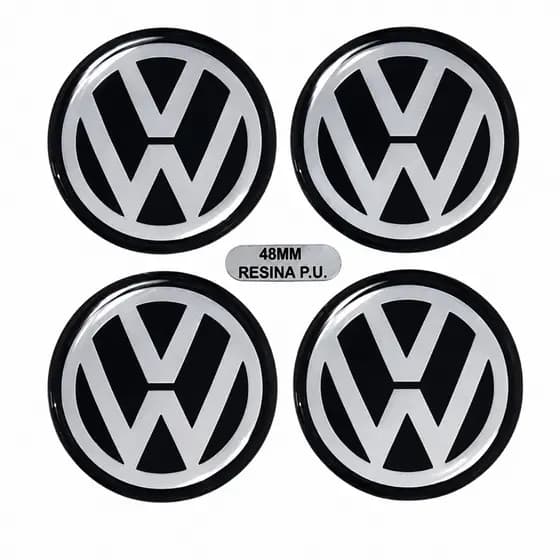 Kit 4 Emblemas Resinados Volkswagen para Calota Central 48mm Alta Qualidade
