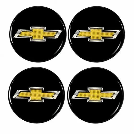 Kit 4 Emblemas Adesivos Resinados Chevrolet para Calota Central 48mm Alta Qualidade