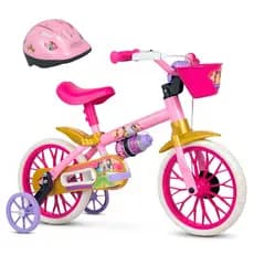 Bicicleta Nathor Infantil Aro 12 Princesas + Capacete Rosa Regulagem para Crianças
