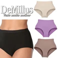 Kit 2 Calcinhas Demillus Básica 57051 Cós Alto Plus Size Laterais Largas Algodão