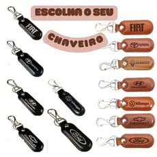 Chaveiro Mosquetão Variedade de Marcas em Couro Sintético Premium – Escolha o Seu - Marrom ou Preto