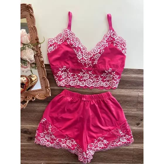 baby doll cropped de renda  conjunto croped de renda sensual pijama de renda pijama linha noite (Bruna)
