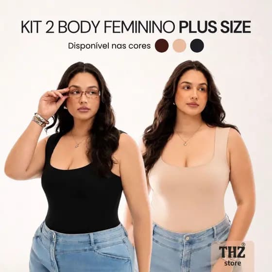 Kit Body Feminino Plus Size Body Bojo Decote Quadrado Suplex Regata Blusinha Modela Corpo P ao G2