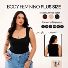 Body Feminino Plus Size Body Bojo Decote Quadrado Suplex Regata Blusinha Modela Corpo P ao G2