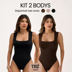 Kit 2 Body P ao G2 Plus Size Bory Feminino Decote Quadrado Regata Collant Moda Blogueira top