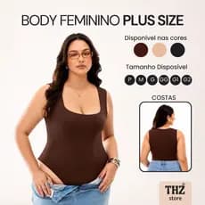 Body Feminino Plus Size Suplex Bojo Decote Quadrado Regata P ao G2 Modela Corpo Confortável Moda Blogueira