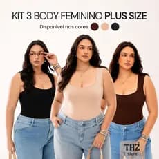 Kit Body Feminino Plus Size Bojo Decote Quadrado Suplex Regata P Ao G2 Modela O Corpo Conforto Estilo
