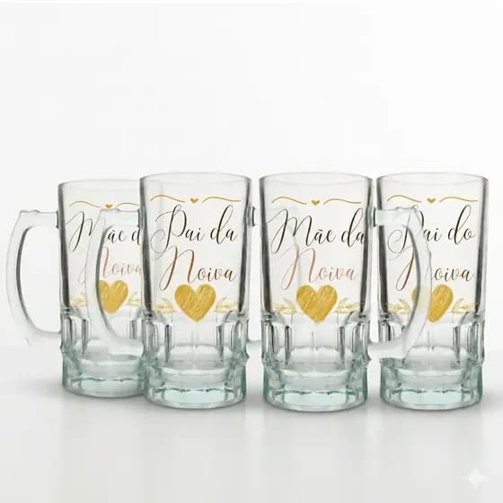 Jogo 4 Caneca Tabernas Personalizada Pai Mãe da Noiva do Noivo Presente Casamento Madrinha Padrinho