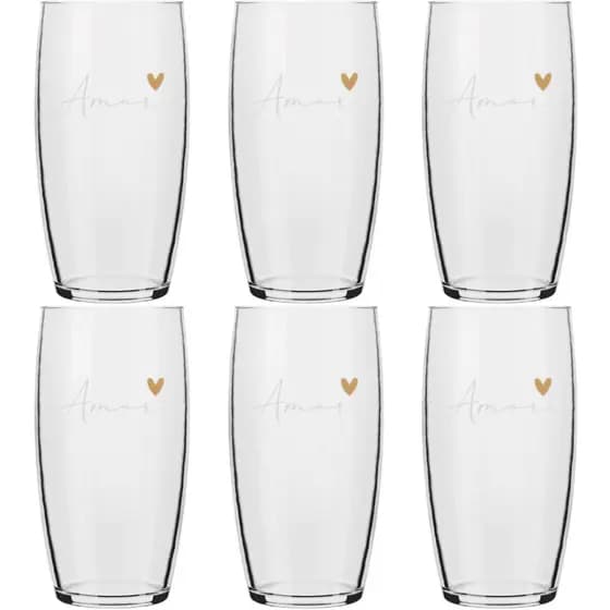 Jogo De Copos De Vidro 300ml Amor Amarelo Oca Nadir Figueiredo
