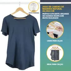 Kit 3 Unidades Cabides De Madeira com Verniz