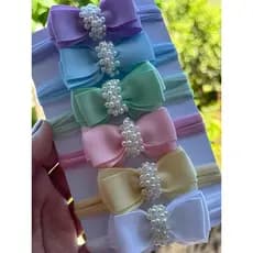 kit laço/Acessorio para bebê/lacos meninas/faixa de meia de seda/Laco cabelo bebe/laço bordado  pérola