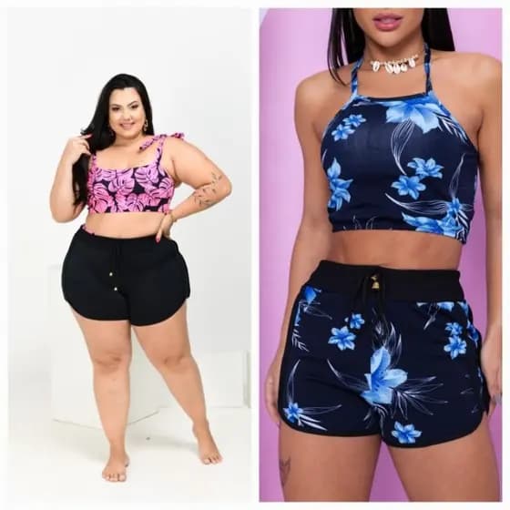 KIT COM 2 SHORTS (1 ESTAMPADO + 1 PRETO LISO) M AO G2 (36 AO 56)
