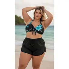 CONJUNTO 3 PEÇAS (BIQUINI BOJO LAÇO + SHORT PRETO LISO) M AO G2 (36 AO 56)