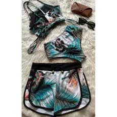CONJUNTO CRUZADO 3 PEÇAS (BIQUINI + SHORT) M AO G2 (36 AO 56)