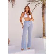 . Calça Saída de Praia Feminina Tricô Boca de Sino - Moda Verão 36 ao 44