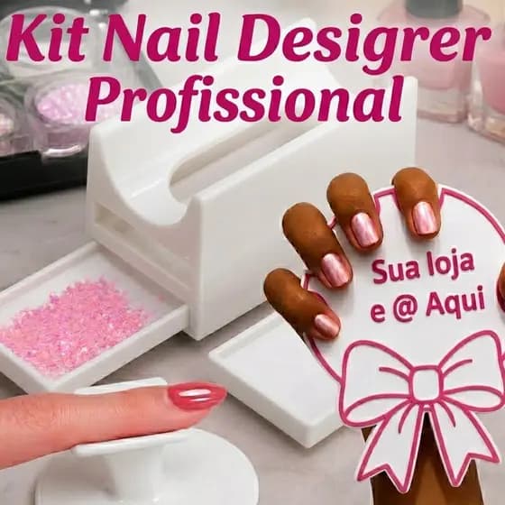Kit Nail Designer 3 em 1 Apoio de Dedo + Nailfie Personalizado + Coletor de Glitter para Unhas Decoração Nail Manicure