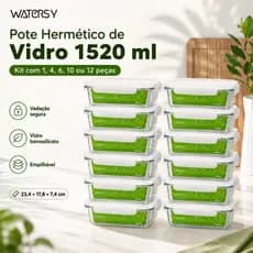 Watersy 12 Kit Pote Hermético de Vidro 1520ml com Borossilicato Kit com 1 4 6 10 ou 12