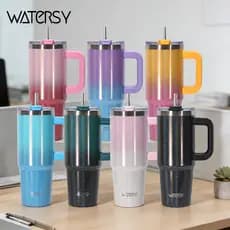 WATERSY Copo Térmico Inox Modelo arco-íris 891ml 1182ml Tampa com Canudo Garrafa Espacial Quente & Frio