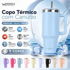 Watersy Copo Térmico 40oz 1182ml/891ml/591ml com Canudo e Alça Inox 304 Antivazamento para Carro
