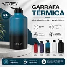 Watersy Garrafa Térmica 128oz/3,78L Inox 304 com Canudo Anti Vazamento para Esporte Viagem Camping