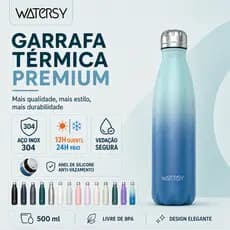 Watersy Garrafa Térmica 500ml Inox 304 – Frio e Quente, Tampa Copo, Portátil