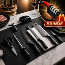 Kit Conjunto De Facas Para Churrasco Em Inox Afiadas Chef Com 8 Peças Preto Premium Faqueiro Churrasqueiro