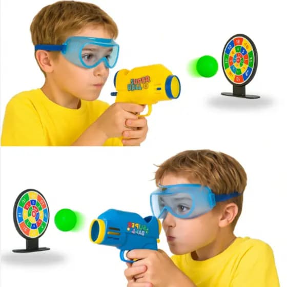 Brinquedo Lançador de Bolinhas Máquina Pistola Infantil com Alvo e Óculos Proteção