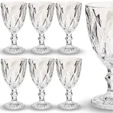 Jogo Taça Diamante Vinho Copo Vidro Transparente Luxo Diamond Reforçado para Drinks Agua 320ml