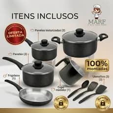 Panelas EM OFERTA Kit 5 Peças Tampa de Vidro Kit Cozinha Completa + kit com 3 espátulas Frigideira Leiteira Panelas