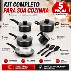 Kit Panelas 5 Peças MARF Alumínio Reforçado + Tampas de Vidro e Espátulas | Cozinha Completa, Prática e Durável