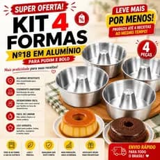 🍮 Kit 4 Formas de Alumínio Nº18 MARF com Furo Central – Ideal para Bolos, Pudins e Sobremesas Artesanais no Forno