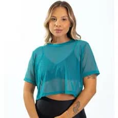 Cropped Feminino Fitness | Modelo Transparente Tule com Estilo Casual