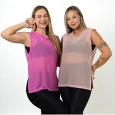 Blusa Regata Fitness em Tule Treino look Fitness