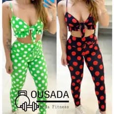 Conjunto de Treino FITNESS Calça leg  LEGGING e Top Amarração POA Poliamida