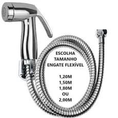 Ducha Higienica Gatilho ABS TOP CROMADO e Engate Mangueira Flexivel em Inox ESCOLHA TAMANHO
