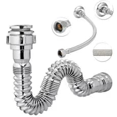 Kit 1 Sifão Sanfonado Flexível Cromado P/ Pia Cozinha Banheiro 1 Engate Trançado Inox 40cm ou 60 cm