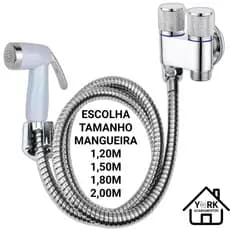 Ducha Higiênica com Gatilho Branco Cromado + Mangueira Inox Flexível e Registro Dupla Saída de Água