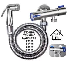 Ducha Higienica Mangueira Flexível Aço Inox Gatilho TOP CROMADO e Registro Dupla Saida de Água
