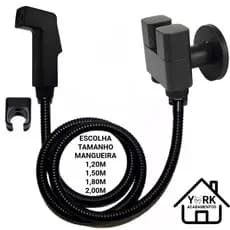 Ducha Higienica com Mangueira Flexível Inox + Registro Dupla Saída de Água – Acabamento Preto Fosco