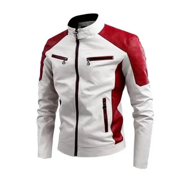 Jaqueta De Couro casual Masculina De Motocicleta Em patchwork Com Colarinho Retrô Quente
