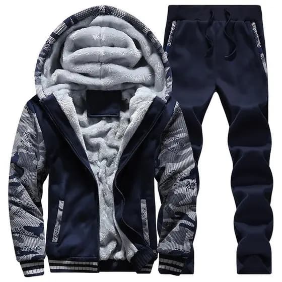 Jaqueta Masculina + Calça Esportiva De Lã Grossa Com Capuz Roupas Casuais Terno De Trilha Pele Quente Dentro Do Moletom