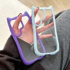 Cat Ear Shape Phone Case For Samsung Galaxy S26 S25 S24 S23 Plus Ultra Edge Transparent PC Colorful TPU Border Anti-Fall