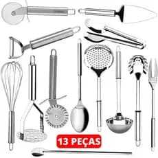 Kit 13 Talheres Utensílios Cozinha Em Aço Inox Multiuso Top 1 Jogo Completo