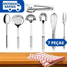 Jogo Kit Utensílios de Cozinha 7 Peças 100% Aço Inox