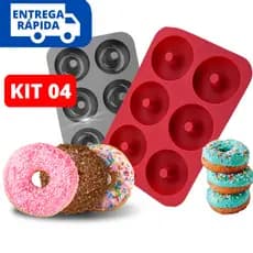 Kit 04 Forma de Assar Silicone Para Donuts e Rosquinhas Doces Mini Pudim Molde Antiaderente Premium