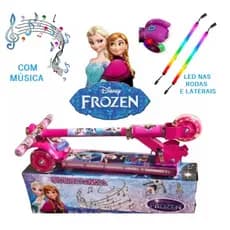 Patinete Infantil Rosa de Ferro + Com Música e Led nas Laterais nas Rodas Menina  Dobrável  Buzina + Surpresa