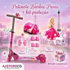 Patinete de Ferro Infantil da Barbie Paris + Kit Proteção Adesivo Personalizado + Envio Para Todo Brasil + Surpresa